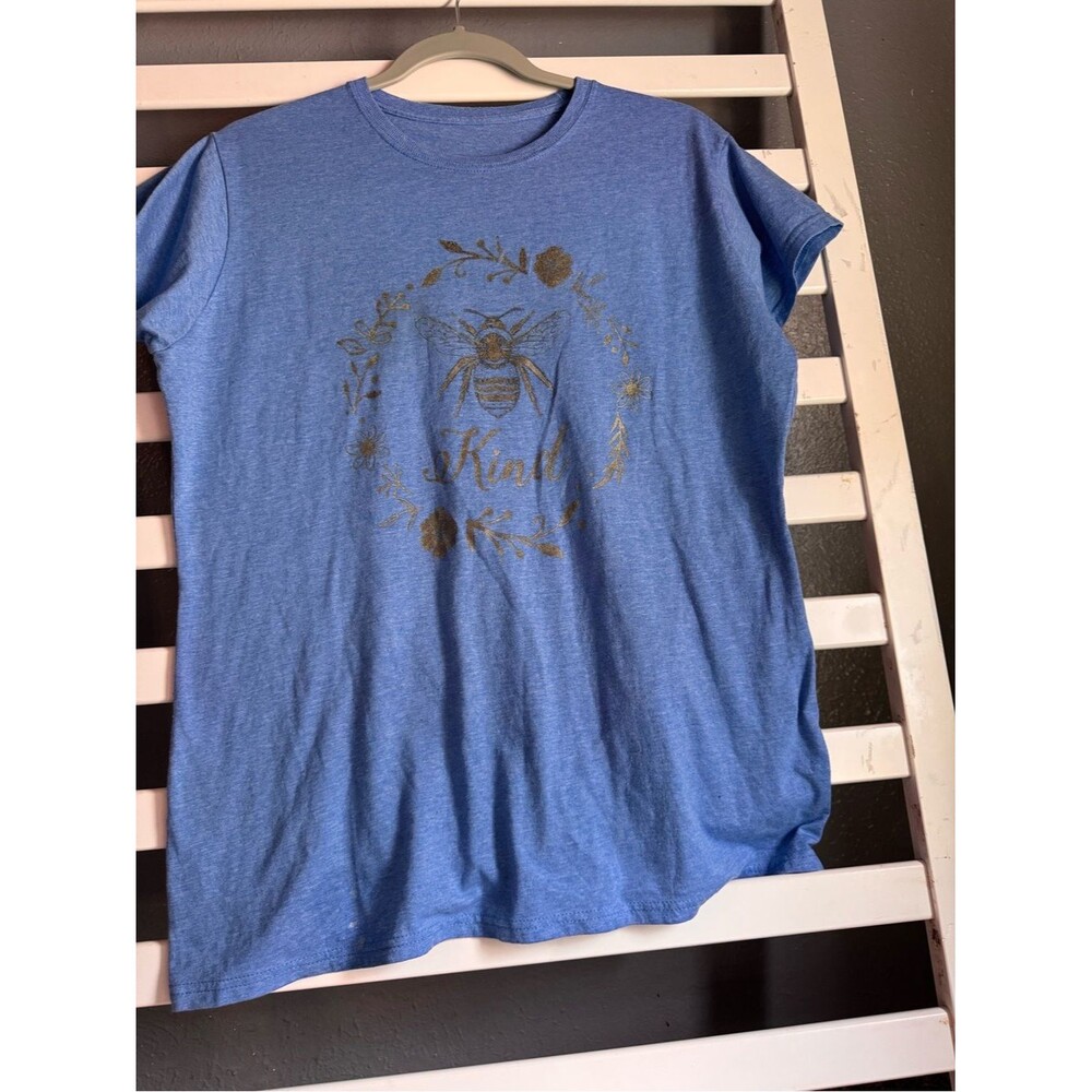 Blue Short Sleeve Tee with 'Kind' Bee Graphic